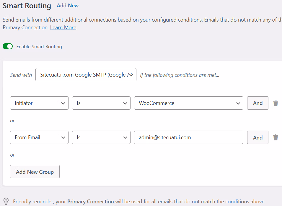 Định tuyến thông minh trong WP Mail SMTP giúp bạn sử dụng các kết nối bổ sung cho nhiều mục đích gửi email khác nhau.
